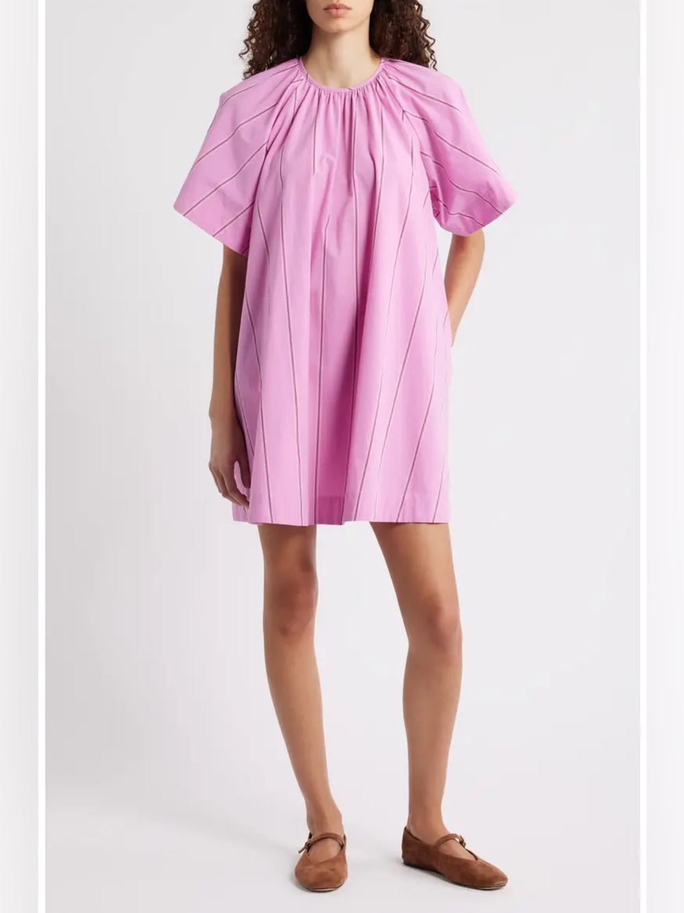 Relaxed Short Pleated Pink Mini Dress
